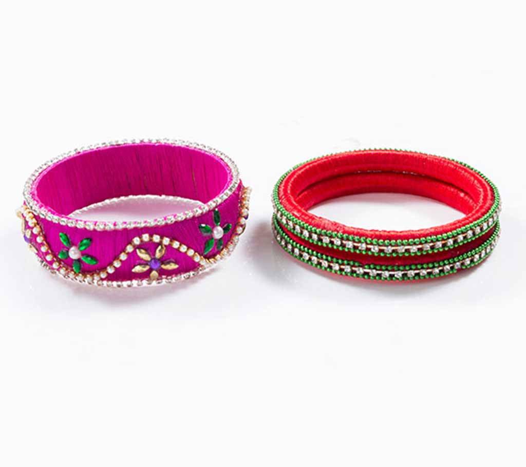 Pink & Red combination silk thread single bangle