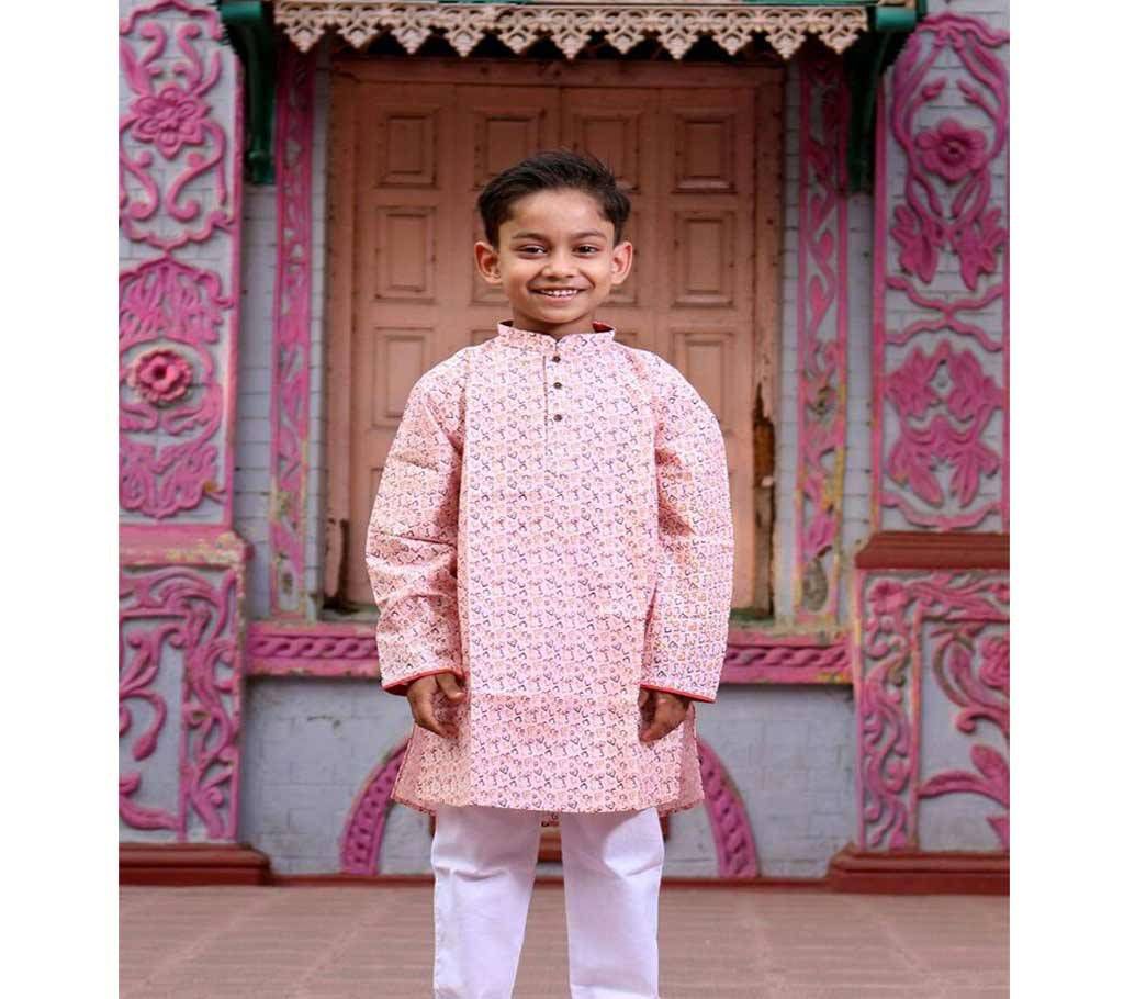Light Pink all over printed Boishakhi Panjabi