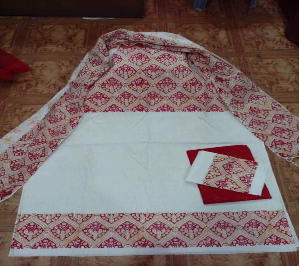 Boishakhi Unstitched Block Printed Cotton Three piece