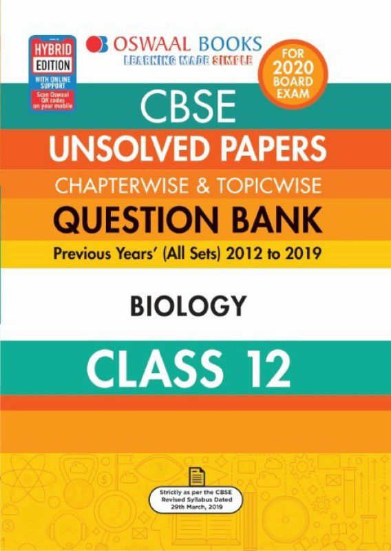 Oswaal CBSE Unsolved Papers Chapterwise & Topicwise Class 12 Biology (For March 2020 Exam)  (English, Paperback, Oswaal Editorial Board)