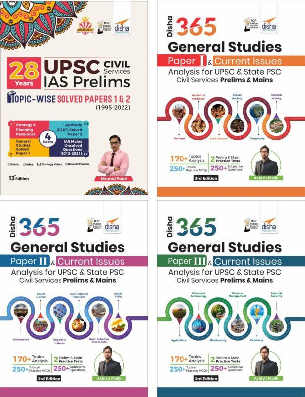 Combo 28 Years UPSC Civil Services IAS Prelims Topic-wise Solved Papers 1 & 2 (1995 - 2022) with Disha 365 Current Affairs Analysis Vol I, II & III  (Paperback, Mrunal Patel, Ashish Malik)