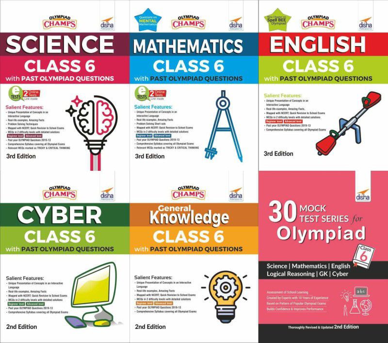 Olympiad Champs Science, Mathematics, English, Cyber & GK Class 6 with 30 Mock Tests (set of 6 books) 2nd Edition  (English, Paperback, Disha Experts)