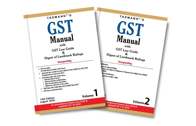 Taxmann's GST Manual with GST Law Guide & Digest of Landmark Rulings-As amended by Finance Act 2020 (Set of 2 Volumes)(14th Edition August 2020-Updated till 07-08-2020)  (Paperback, Taxmann)