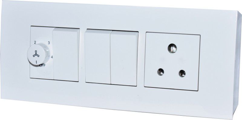 ANCHOR Penta 6 Modular (3 switch,1 Three pin socket,1 fan regulator) with surface Box Wall Plate  (White)