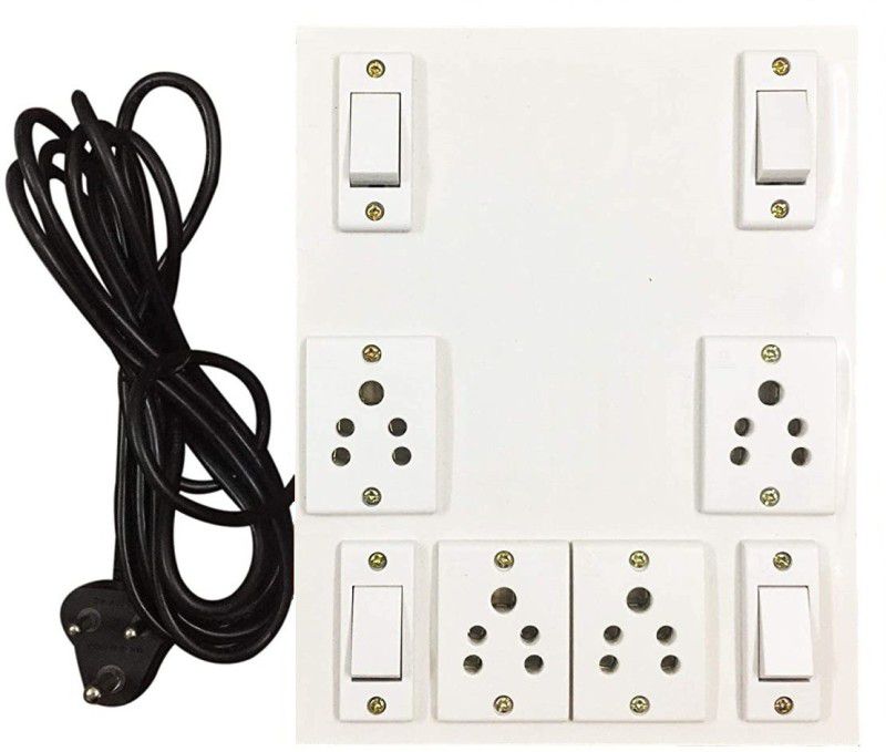 Engarc Plastic Extension Board with 4 Socket & 4 Switch & 5 Meter Wire 4 Socket Extension Boards  (White, 5 m)