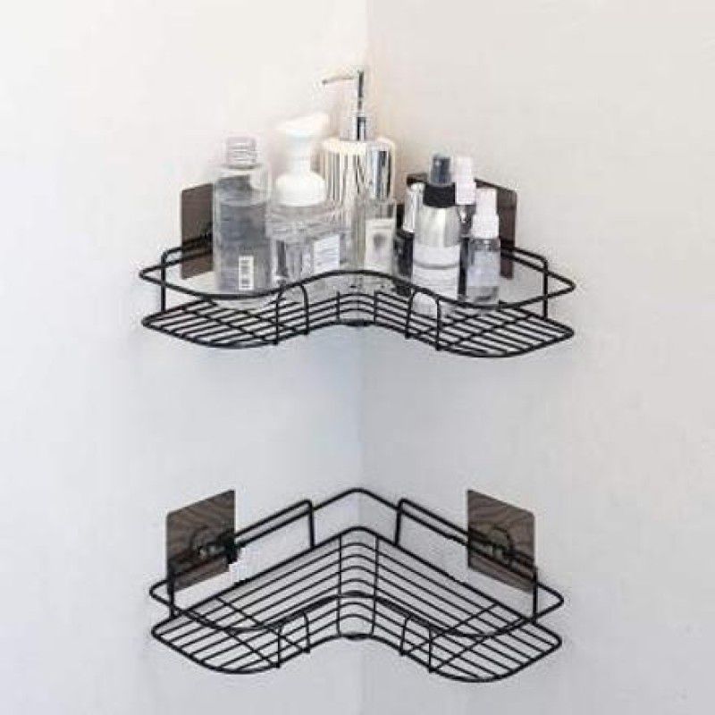 FosCadit Stainless Steel Wall Shelves for Bathroom and Kitchen (2Pcs) Stainless Steel Wall Shelf  (Number of Shelves - 2, Black)