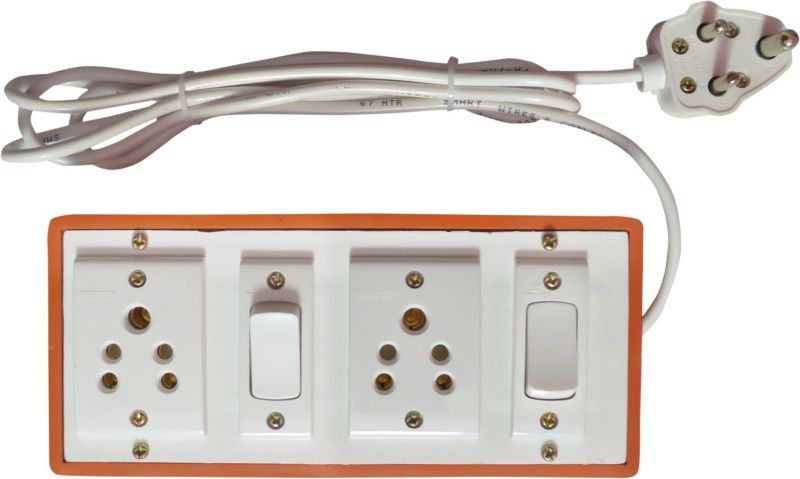 RUHAILA TWO 5 PIN SOCKET EXTENSION BOX WITH ON/OFF SWITCH WITH 2 METER WIRE 2 Socket Extension Boards  (White, Orange, 2 m)