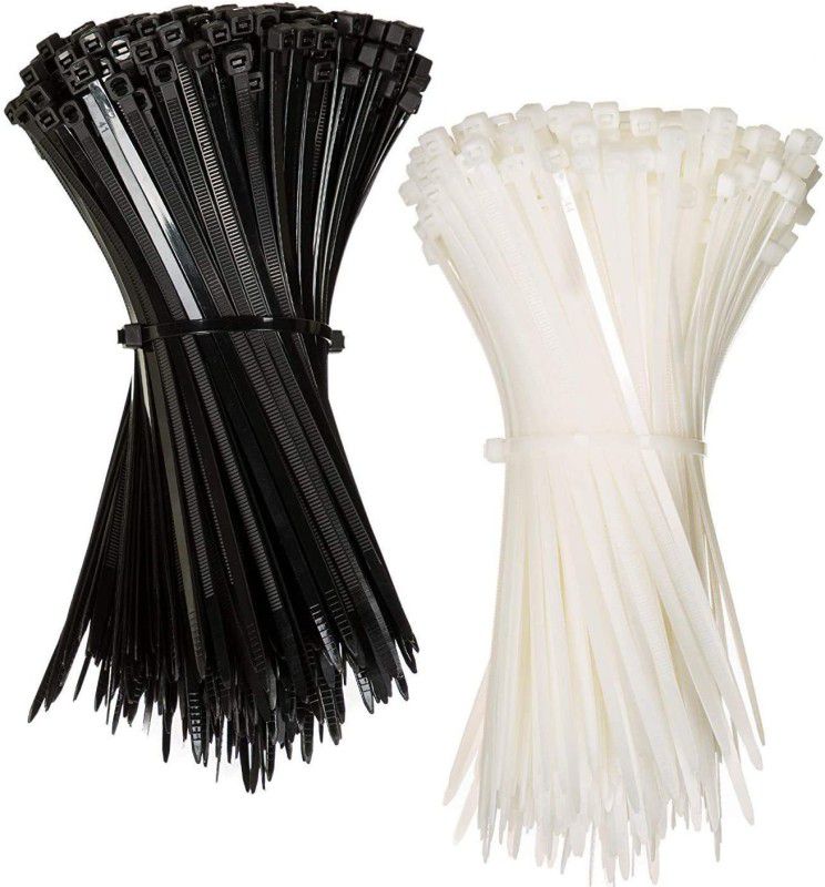 GLOBOMOTIVE Teeth Grip Self Locking Cable Ties (100 mm x 2.5 mm, 4 inch) Organizer Tie Nylon Standard Cable Tie  (Black, White Pack of 200)