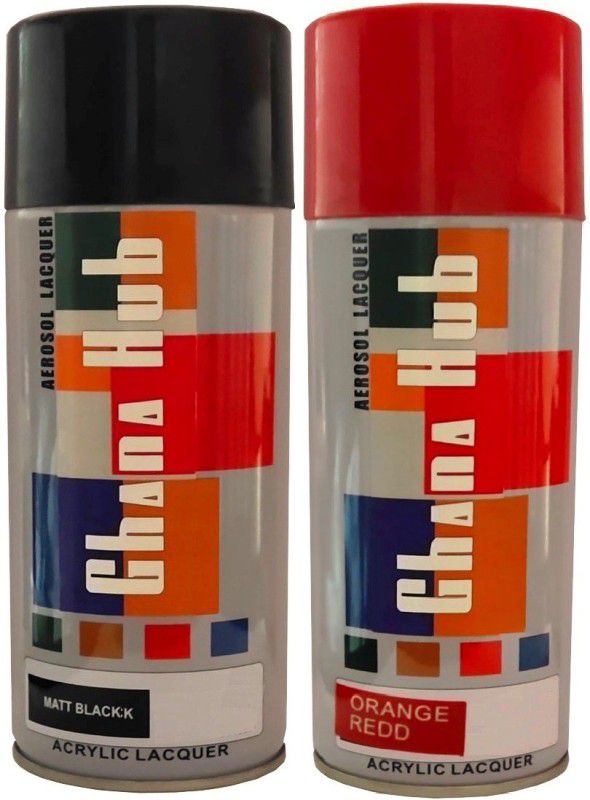 GHANA HUB PREMIUM CUBE DOUBLE MATT BLACK AND ORANGE RED Multicolor4 Spray Paint 900 ml  (Pack of 2)