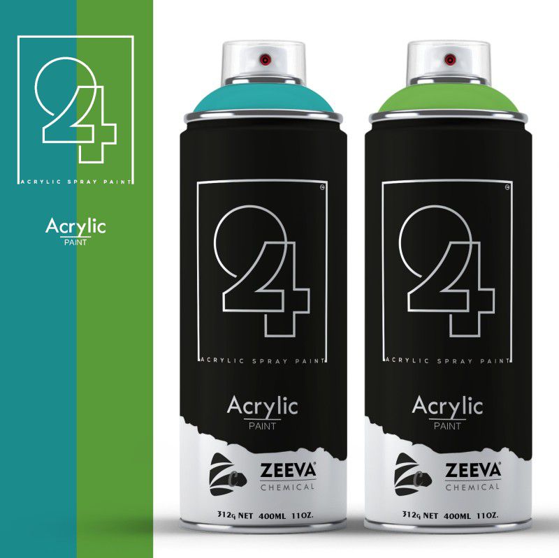 24 Acrylic Turquoise Blue & Parrot Green Spray Paint 400 ml  (Pack of 2)