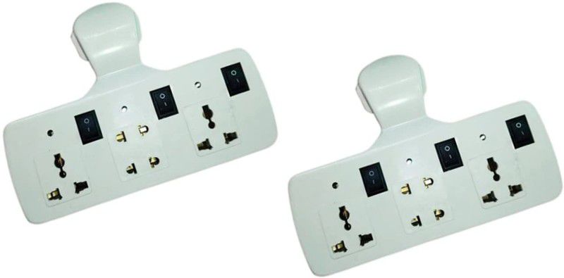 FHELKONS Multi Plug 4 Socket Cordless Extension Board (PACK OF 2) with 3 Indictor Light and Buttons Three Pin Plug  (White)
