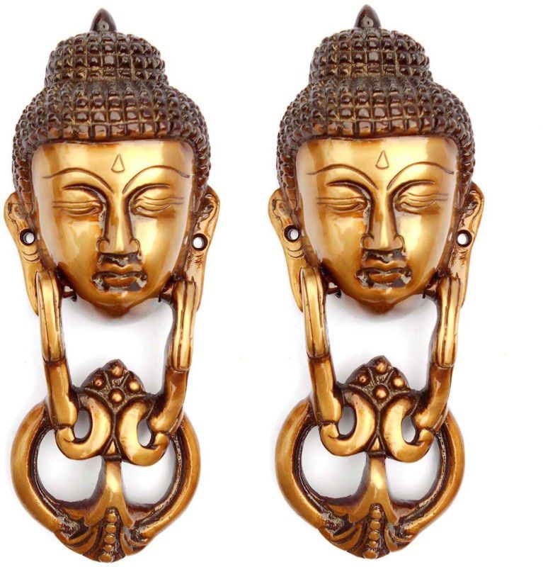 SUSAJJIT DECOR Susajjit Brass Made Buddha Face Door Knocker in Antique Dual Finish Brass Door Knocker  (Brass)