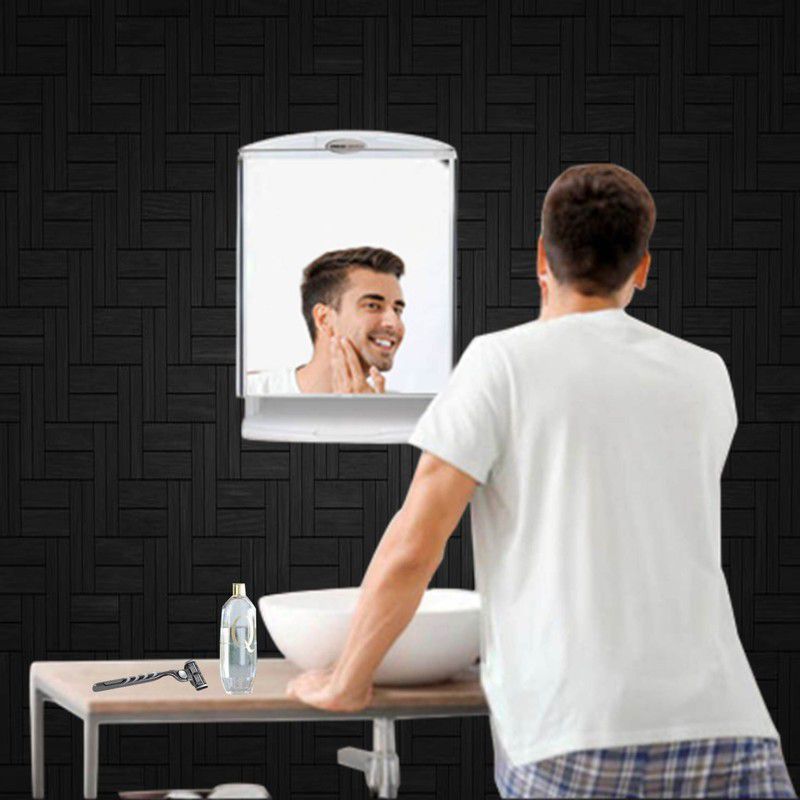 URBAN CHOICE Saffire Grooming Items Storage Organiser With Shaving Bathroom Mirror  (Rectangle Finish : Glossy)