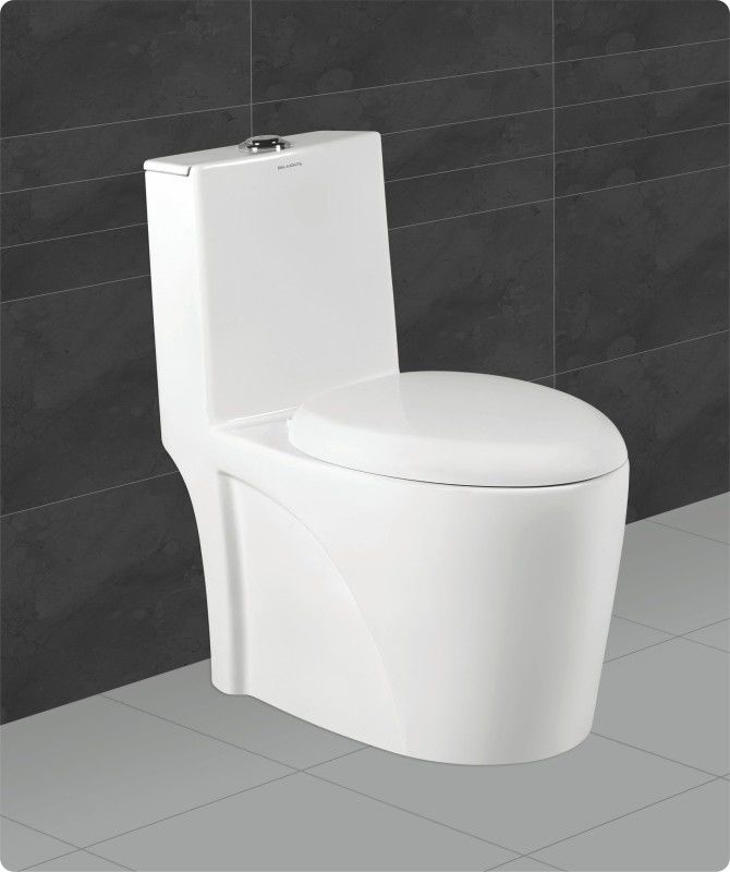 BM BELMONTE Ceramic Floor Mounted One Piece Western Toilet/Water Closet/EWC Numero S Trap 230mm/9 Inch with Slow Motion/Soft Close Seat Cover Western Commode  (White)