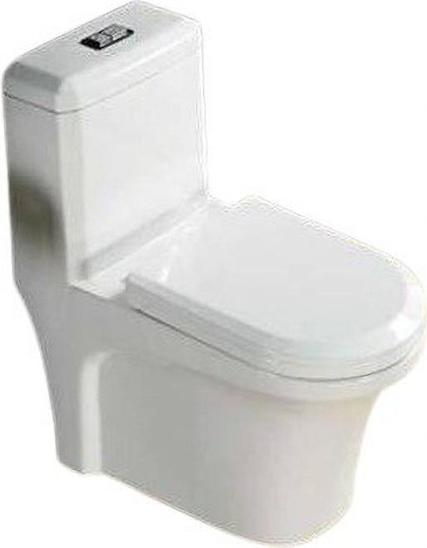Ceramic One Piece Western Toilet Commode Water Closet (Standard White) With Soft Close Seat Cover (S Trap) Western Commode  (White)