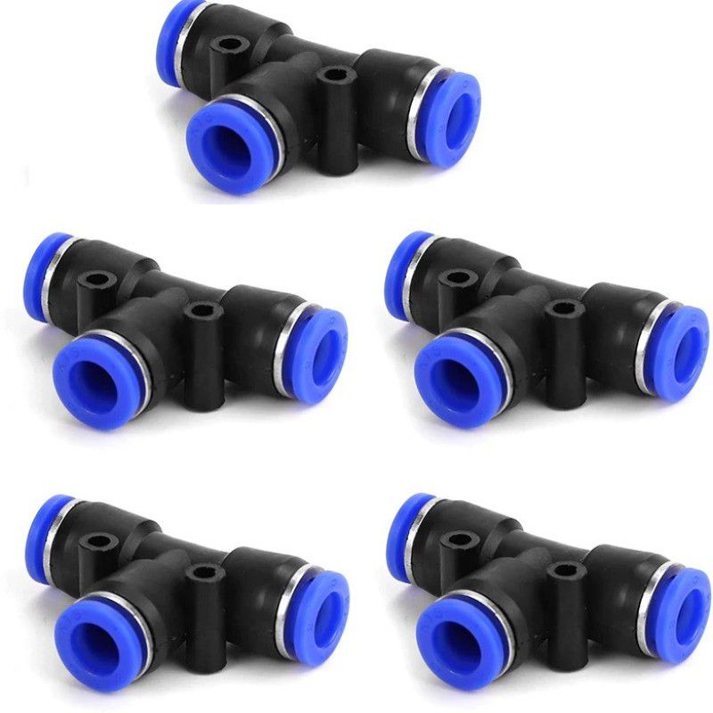 sl plastic Pneumatic 3 Way T 8MM OD Hose Tube Push In Air Gas Fitting Quick Fittings Connector Adapters (5 PCS) 3-Way Tee Pipe Joint  (Pack of 1)