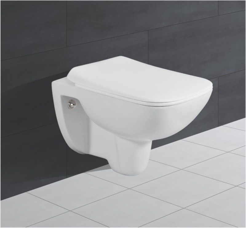 Joyo Cera (WC) Wall Mounted Wall Mounted Ceramic Water Closet With Soft Close Seat Cover Western Commode  (White)
