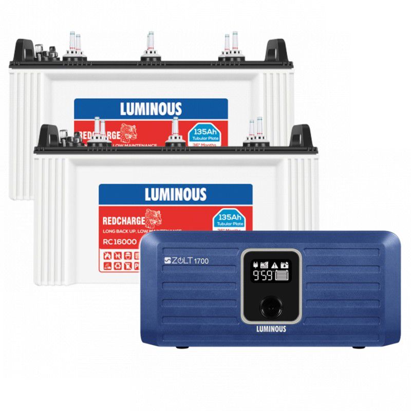 LUMINOUS Zolt 1700 Pure Sine Wave Inverter with RC 16000 135Ah Tubular Inverter Battery  (135Ah)