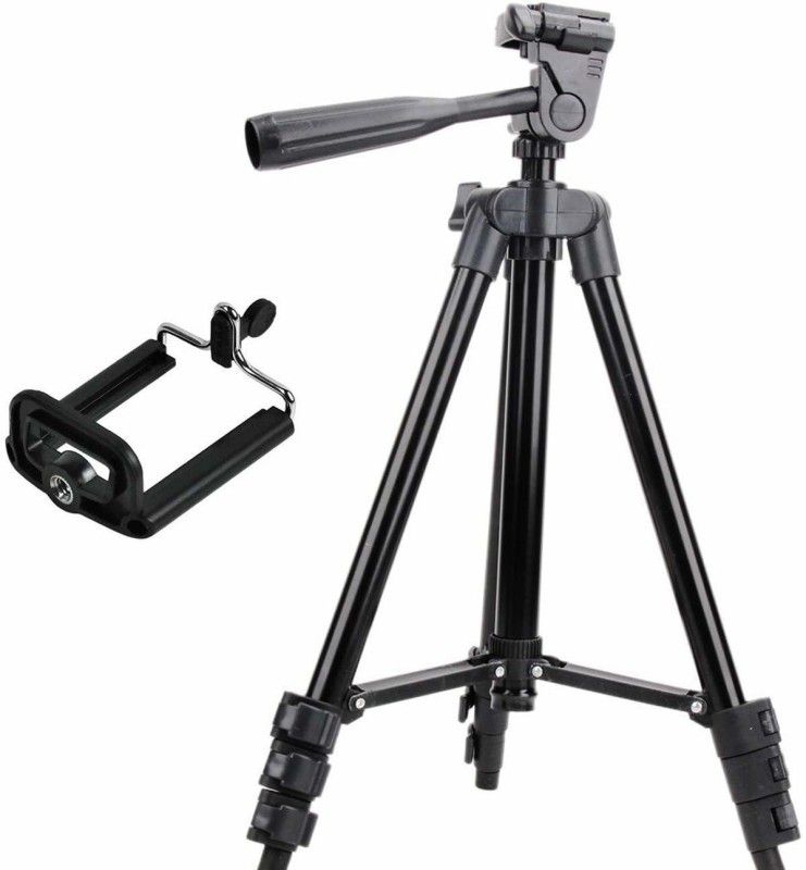 supermarche Adjustable Aluminium Alloy Tripod 3120A Stand Holder for Mobile Phones & Camera, 360 mm -1050 mm, 1/4 inch Screw + Mobile Holder Bracket Tripod  (Black, Supports Up to 5000 g)