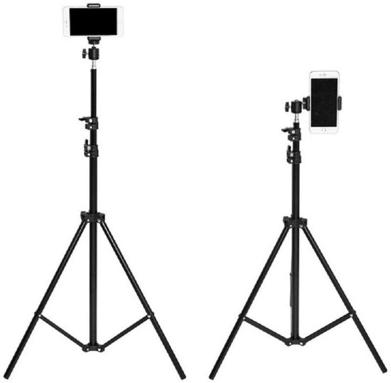 Megaloyalty 200CM Photography [2.1 meters] mobile phone clip, Light Stands Photo Studio Tripod, Tripod Kit, Tripod Bracket, Tripod Ball Head  (Black, Silver, Supports Up to 2000 g)