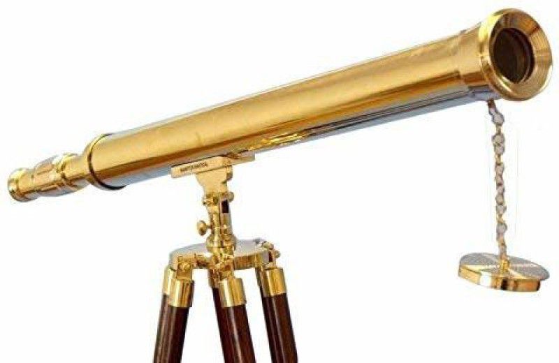 VINTAGE STAR Shiny Brass Nautical Single Barrel Telescope Wooden Tripod Ideal Home Decor Brass Finish & Brown Catadioptric Telescope  (Manual Tracking)