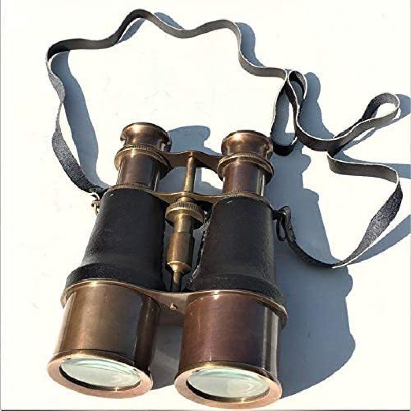 VINTAGE STAR Inaya Art 6.5" Vintage Nautical Leather & Brass Binocular~Antique Pirate Spyglass Telescope with Neck Strap Catadioptric Telescope  (Manual Tracking)