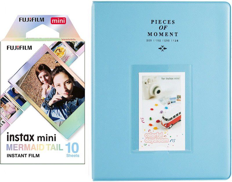 FUJIFILM Mini 10X1 mermaid tail Instant Film With 128-sheet Skyblue Album for mini Film Roll  (Yes 800 ISO Pack of 1)