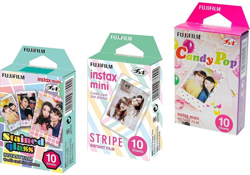 FUJIFILM Instax Mini Stained Glass,Candy Pop And Stripe Film Roll  (Yes 800 ISO Pack of 3)