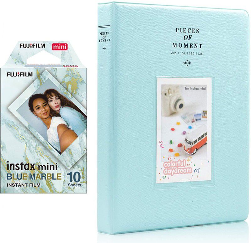 FUJIFILM Mini 10X1 blue marble Instant Film With 128-sheet Ice Blue Album for mini Film Roll  (Yes 800 ISO Pack of 1)