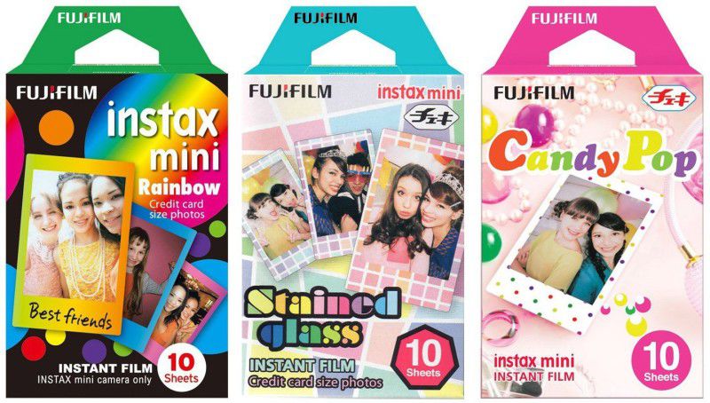 FUJIFILM Instax MIni Rainbow, Stained Glass, Candy Pop Film Roll  (Yes 800 ISO Pack of 3)
