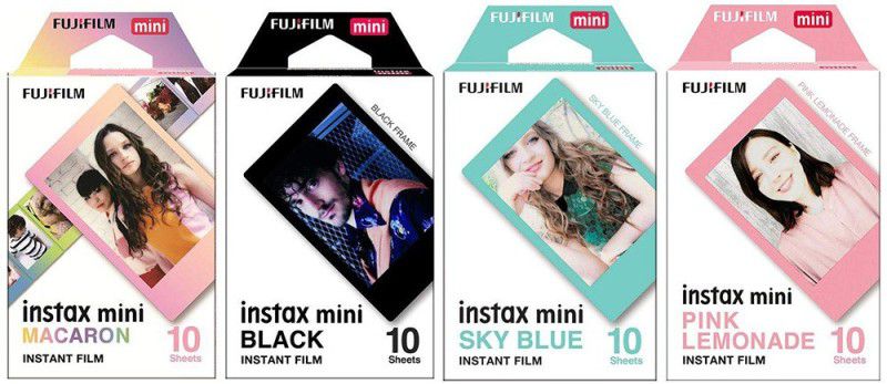 FUJIFILM Instax Mini Macaron ,Black Border, Sky Blue and Pink Lemonade 40 Shots Instant Film Roll  (Yes 800 ISO Pack of 4)