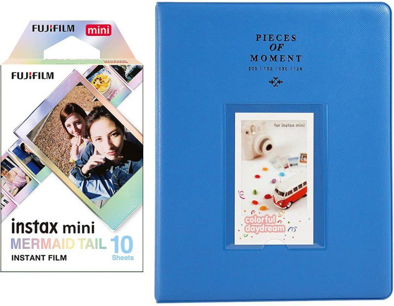 FUJIFILM Mini 10X1 mermaid tail Instant Film With 128-sheet Cobalt blue Album for mini Film Roll  (Yes 800 ISO Pack of 1)