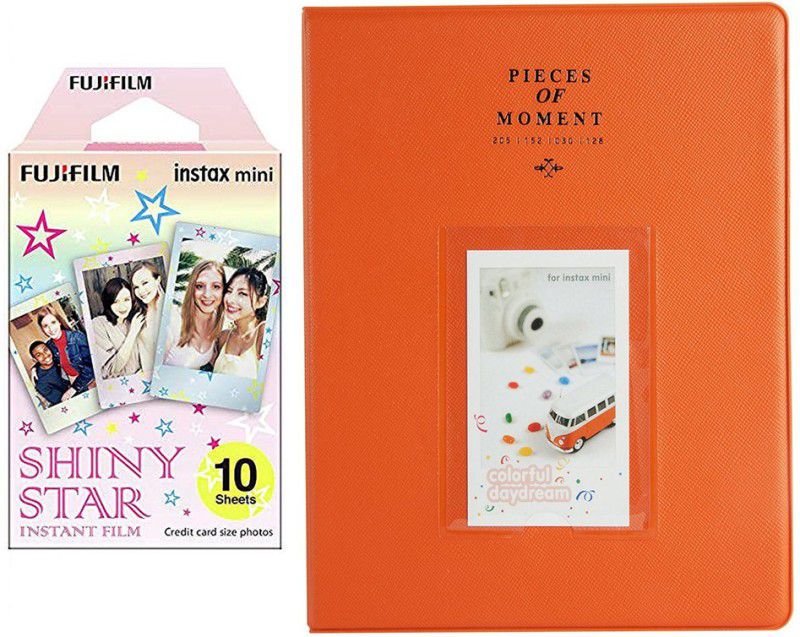 FUJIFILM Mini 10X1 shiny star Instant Film With 128-sheet Orange Album for mini Film Roll  (Yes 800 ISO Pack of 1)