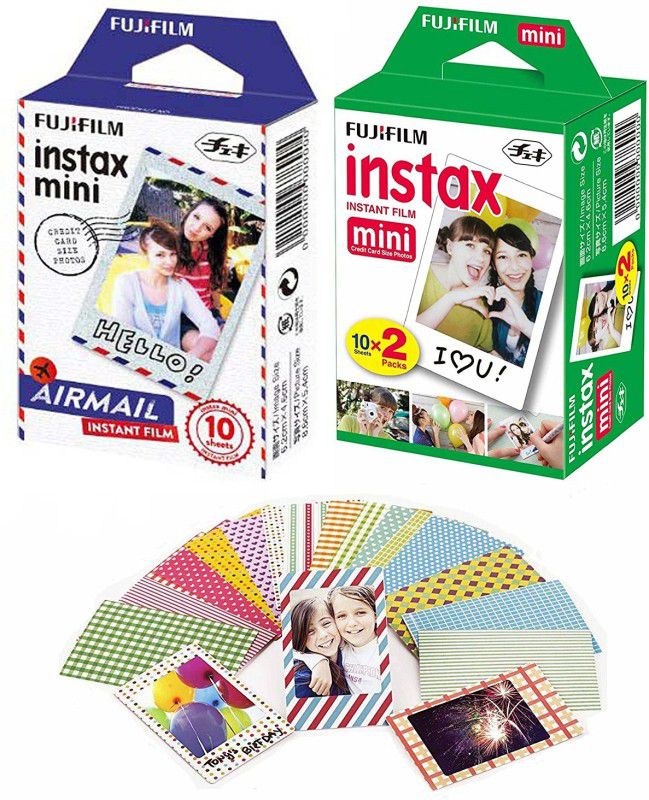 FUJIFILM Instax Mini (10X2) , Sticker set & Airmail (10X1) Film Roll  (Yes 800 ISO Pack of 2)