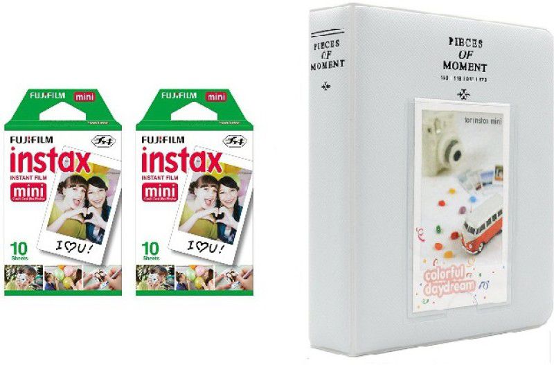 FUJIFILM Instax Mini 10x2 Sheets Instant Film with Pearly White time Album 64 Sheets Film Roll  (Yes 800 ISO Pack of 2)