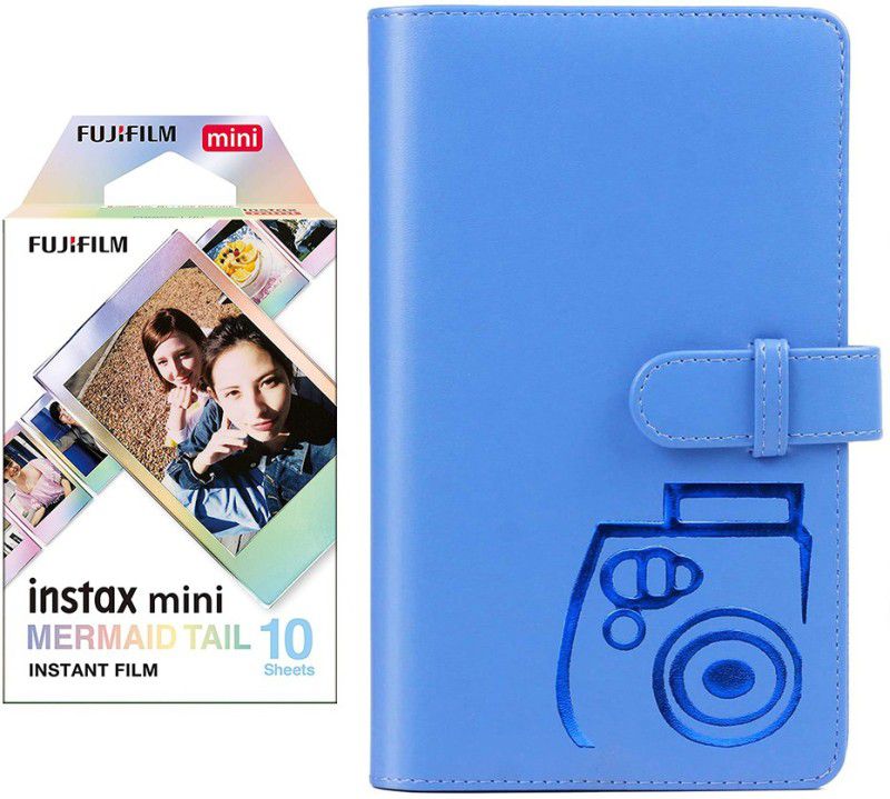 FUJIFILM Mini 10X1 mermaid tail Instant Film with 96-sheet Cobalt Blue Album for mini Film Roll  (Yes 800 ISO Pack of 1)