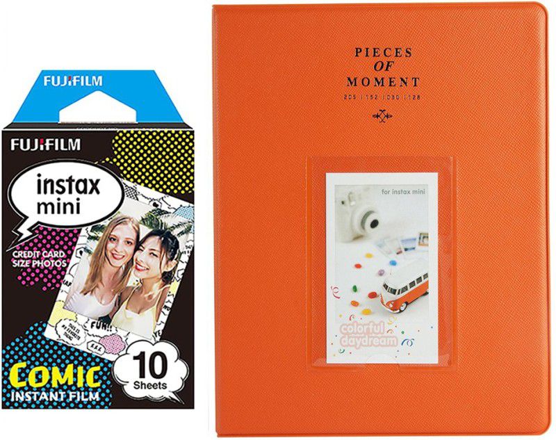 FUJIFILM Mini 10X1 comic Instant Film With 128-sheet Orange Album for mini Film Roll  (Yes 800 ISO Pack of 1)