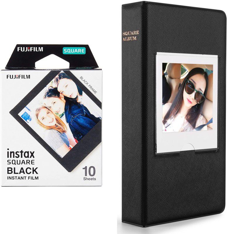 FUJIFILM square 10X1 black border Instant Film With 64-sheet Black Album for square Film Roll  (Yes 800 ISO Pack of 1)