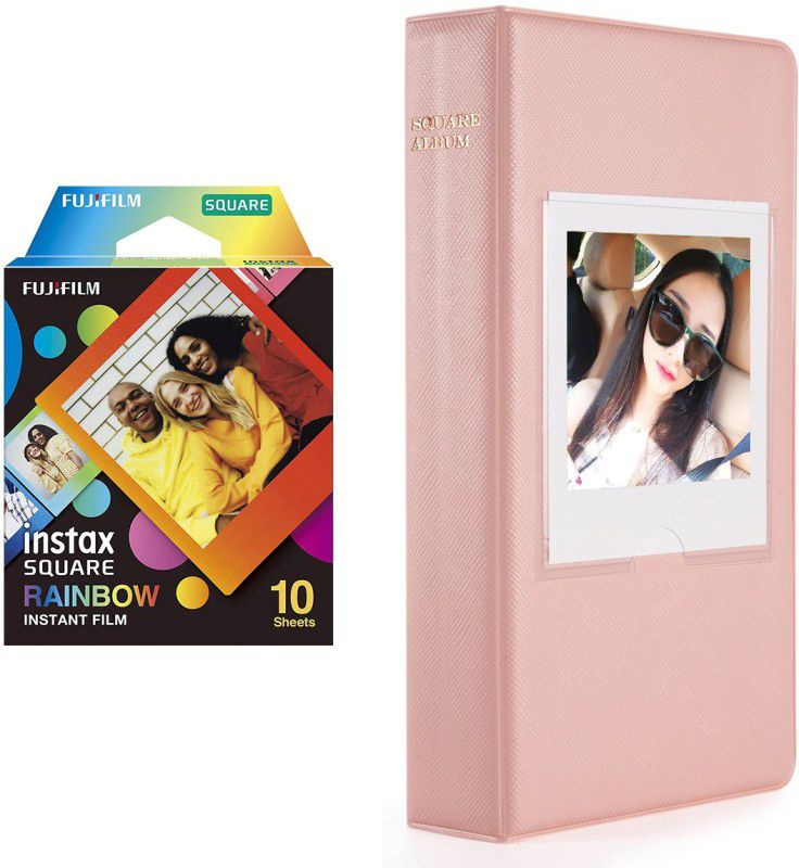 FUJIFILM square 10X1 rainbow Instant Film With 64 sheet Pink Album for square Film Roll  (Yes 800 ISO Pack of 1)