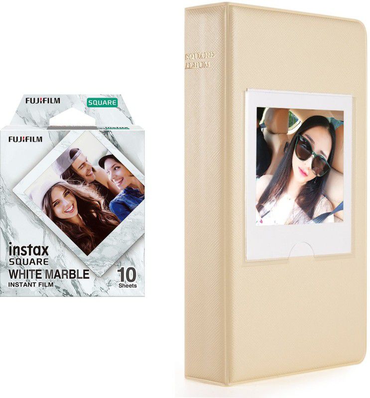 FUJIFILM square 10X1 white marble Instant Film With 64 sheet Beige Album for square Film Roll  (Yes 800 ISO Pack of 1)