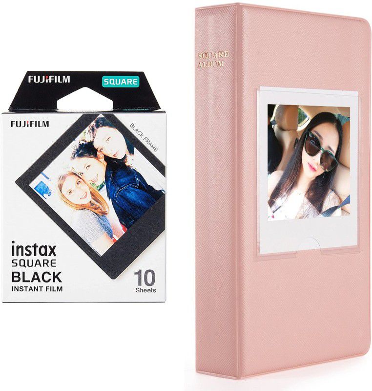 FUJIFILM square 10X1 black border Instant Film With 64-sheet Pink Album for square Film Roll  (Yes 800 ISO Pack of 1)