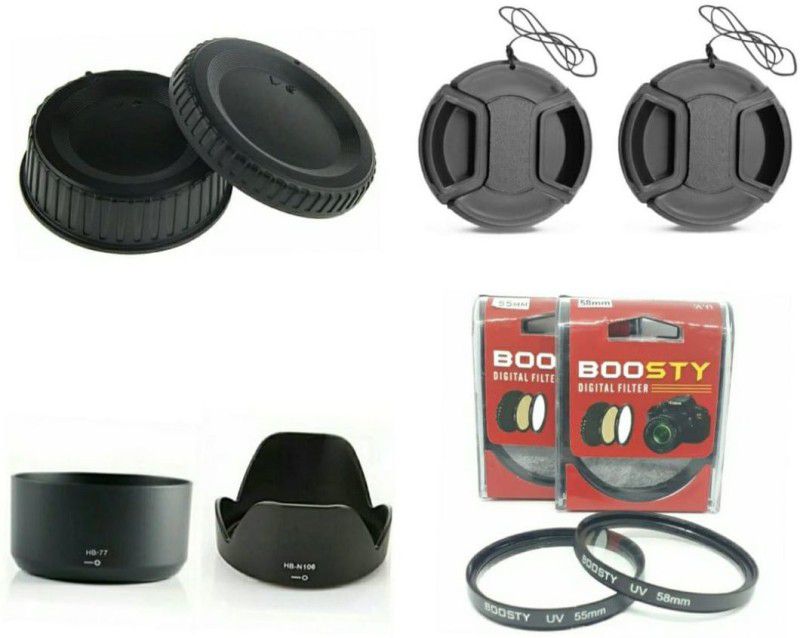BOOSTY D5300 D5500 D5600 combo offer ( hood, filter,lens cap and Rear caps) FOR 18-55mm and 70-300mm lens Lens Hood  (58 mm, Black)