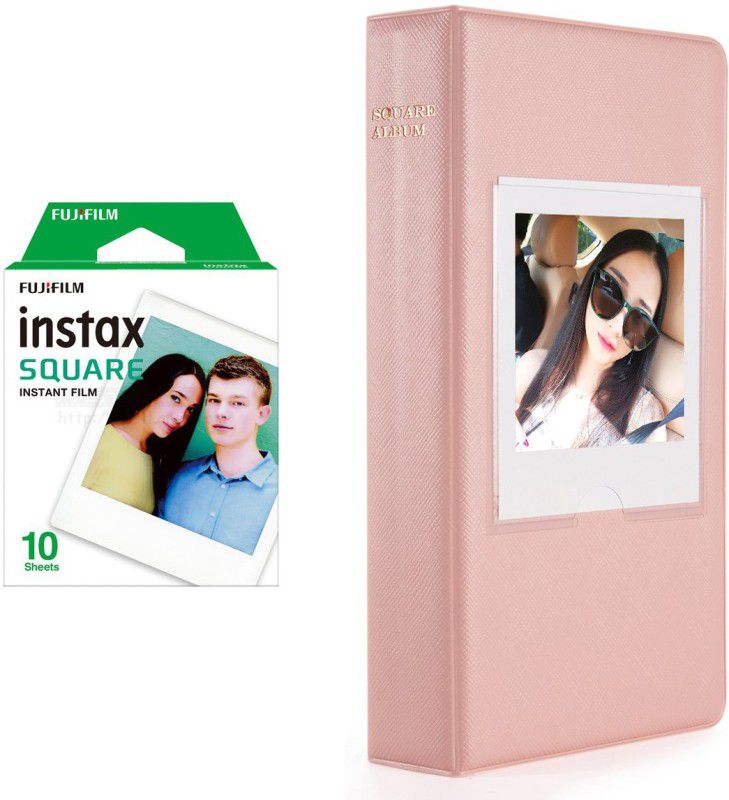 FUJIFILM square 10X1 normal Instant Film With 64 sheet Pink Album for square Film Roll  (Yes 800 ISO Pack of 1)