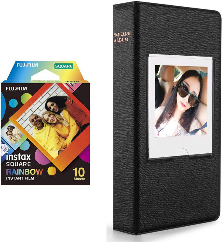 FUJIFILM square 10X1 rainbow Instant Film With 64 sheet Black Album for square Film Roll  (Yes 800 ISO Pack of 1)