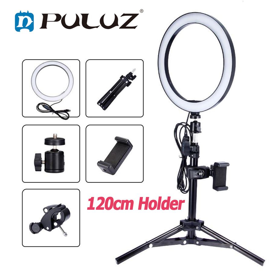 PULUZ 10'' USB LED Ring Studio Light with Holder 360°Adjustable Photography Light Tabletop Shooting Annular Lamp Makeup Beauty Light for Youtube Video Free Tripod Holder