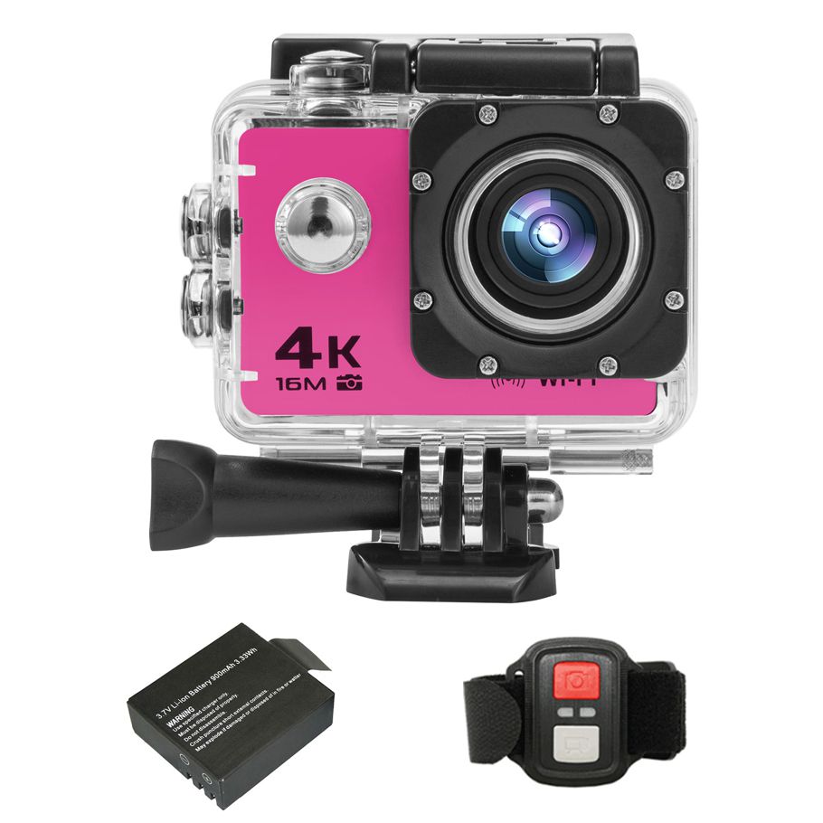 4K/30FPS 16MP Ultra HD Sports Action Camera 2 Inch Large LCD Display Screen 170 Degree Wide Angle WI-FI 2.4G Wireless Re-mote Control DV Camcorder with Waterproof Case Accessory Kit