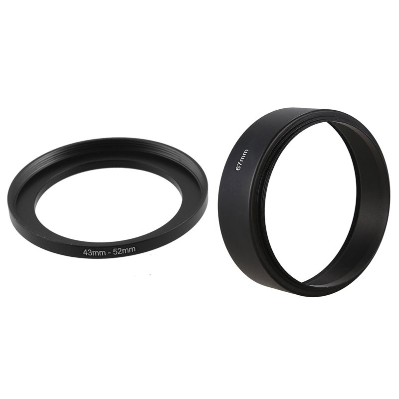 1 Pcs 43mm to 52mm Metal Step Up Filter Ring Adapter & 1 Pcs 67mm Mount Standard Metal Lens Hood