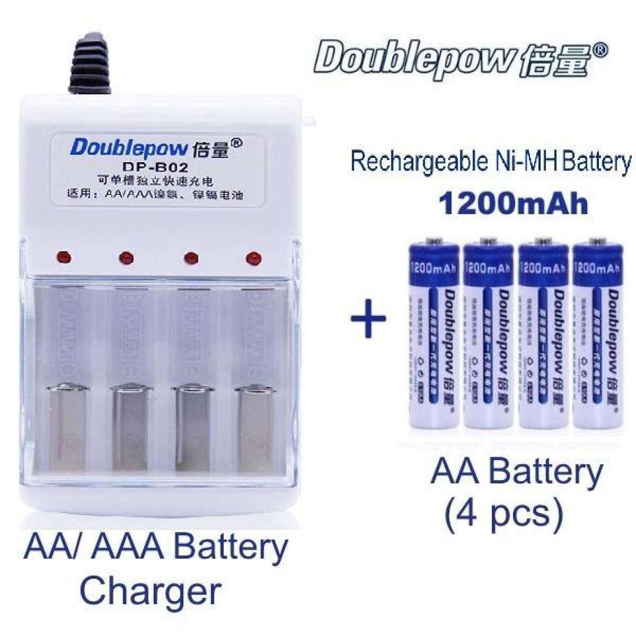 Doublepow DP B02 4Slot 1.2V Rechargeable AA AAA Battery Charger with 4pcs AA 1.2 2200mAh Batteries