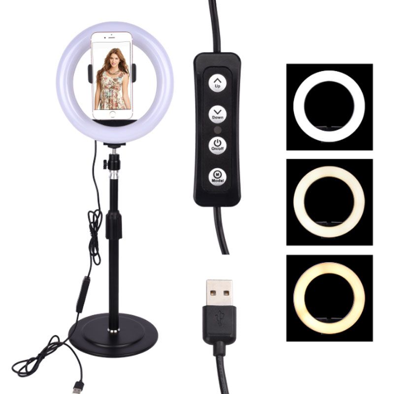 Yfashion Round LED Fill Light Dimmable elescopic Stand for Mobile Phone Video Live Selfie graphy