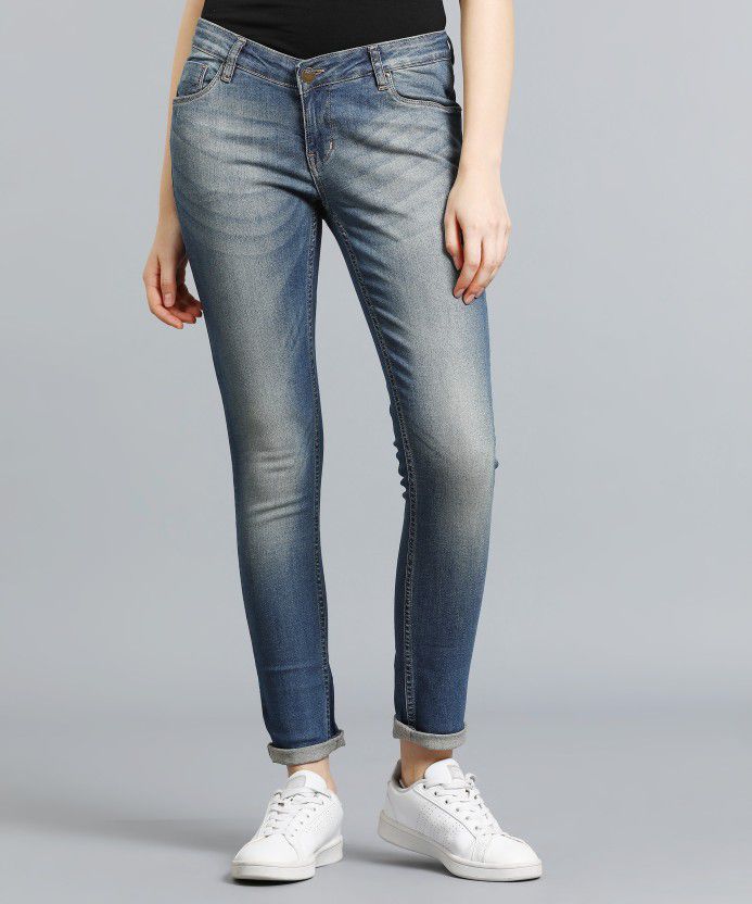 Women Skinny Low Rise Blue Jeans